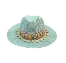 Load image into Gallery viewer, Mint Fedora Straw Hat
