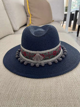 Load image into Gallery viewer, Navy Blue Straw Hat  Angel Wing
