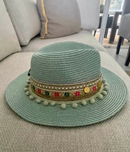 Load image into Gallery viewer, Mint Fedora Straw Hat
