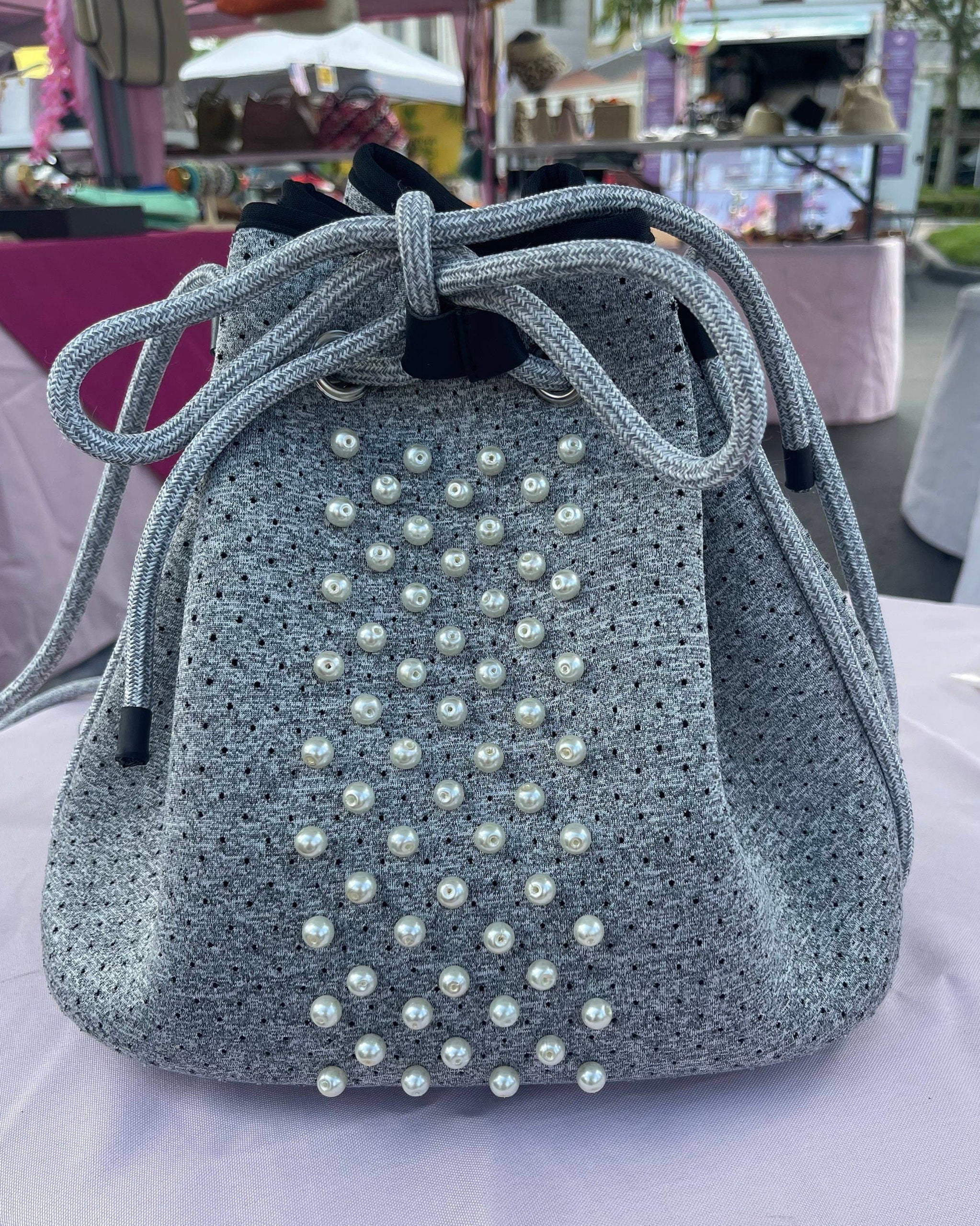 GRAY BUCKET PEARL BAG