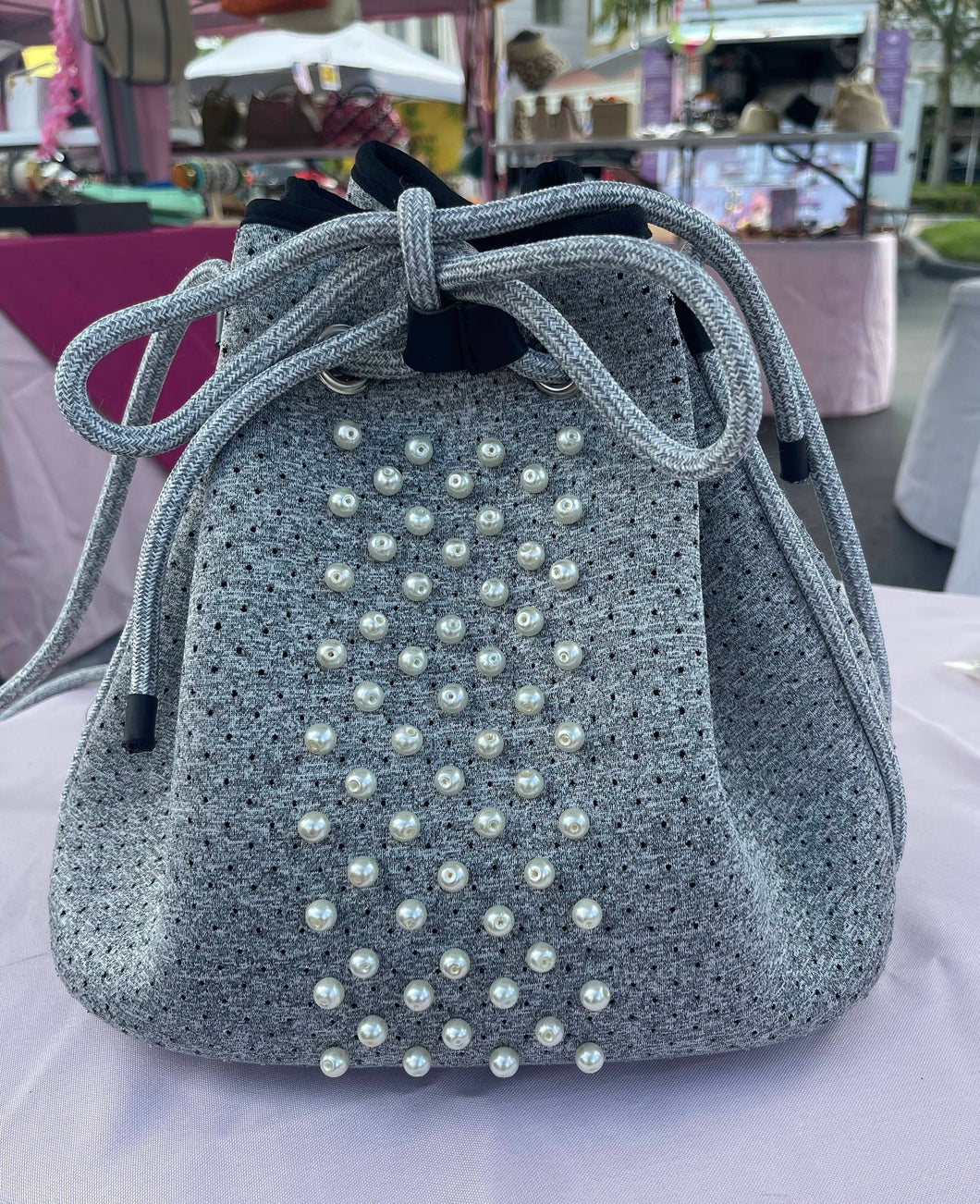 GRAY BUCKET PEARL BAG