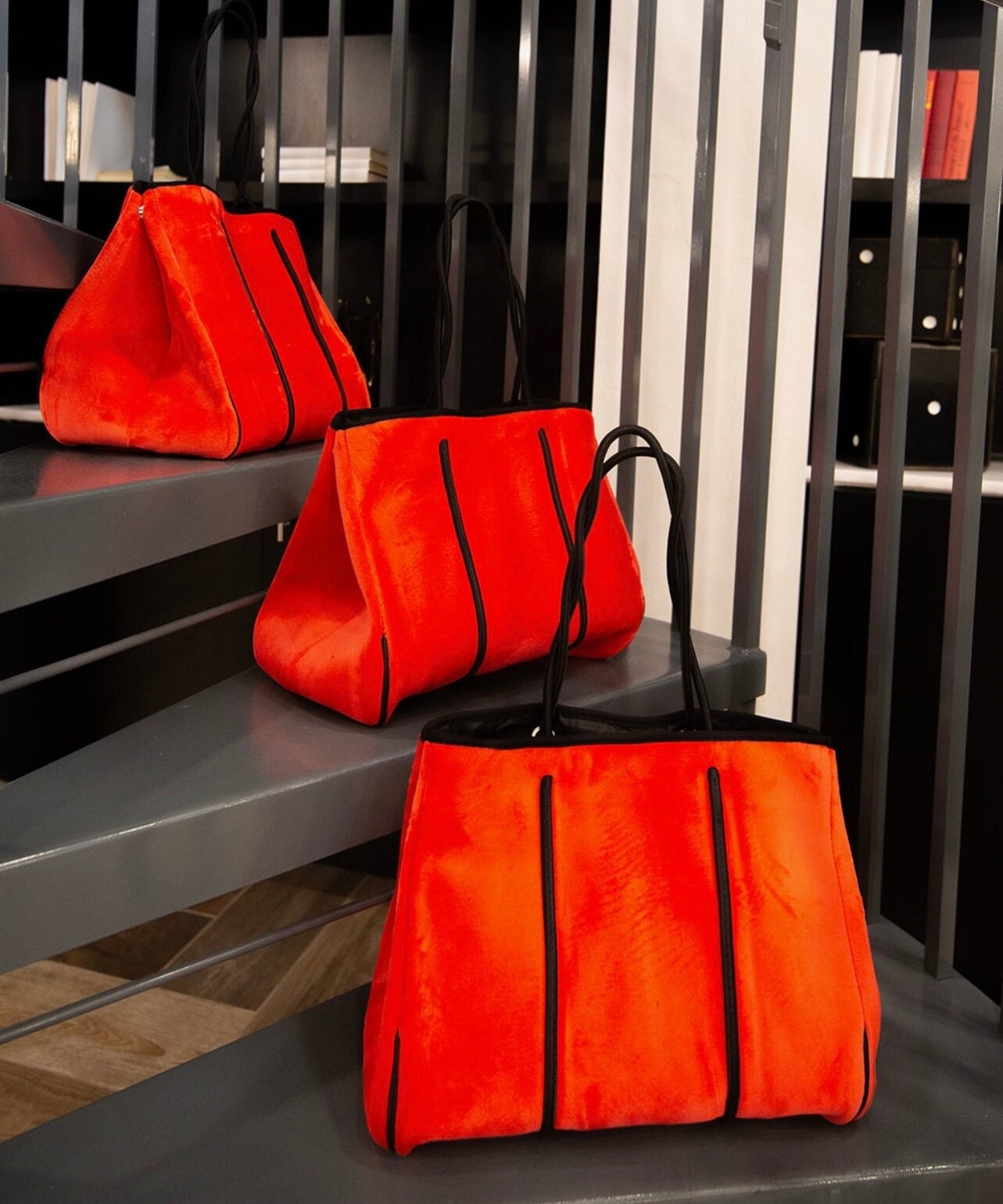 NEOPRENE TOTE BAG, Velvet Ruby Red