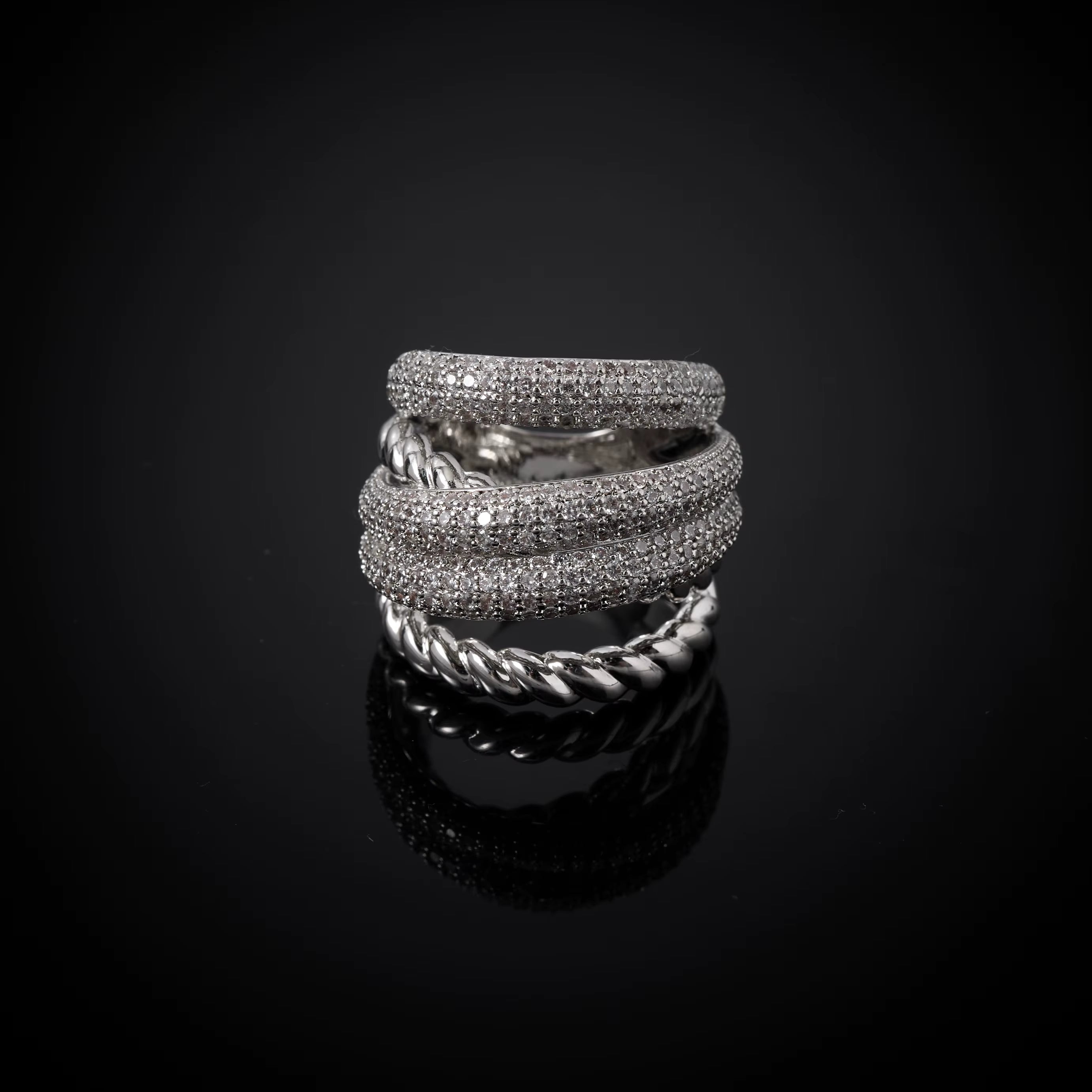 Luxe Twist Pave Ring – Gold, Silver & Two-Tone Elegance