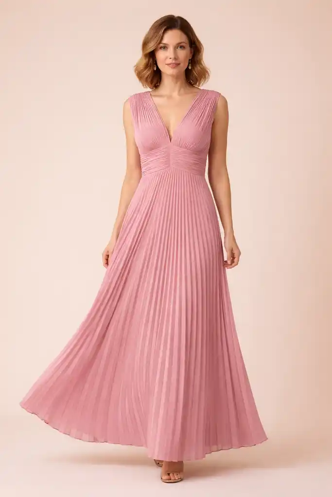 Shimmer Pleated Evening Maxi Dress