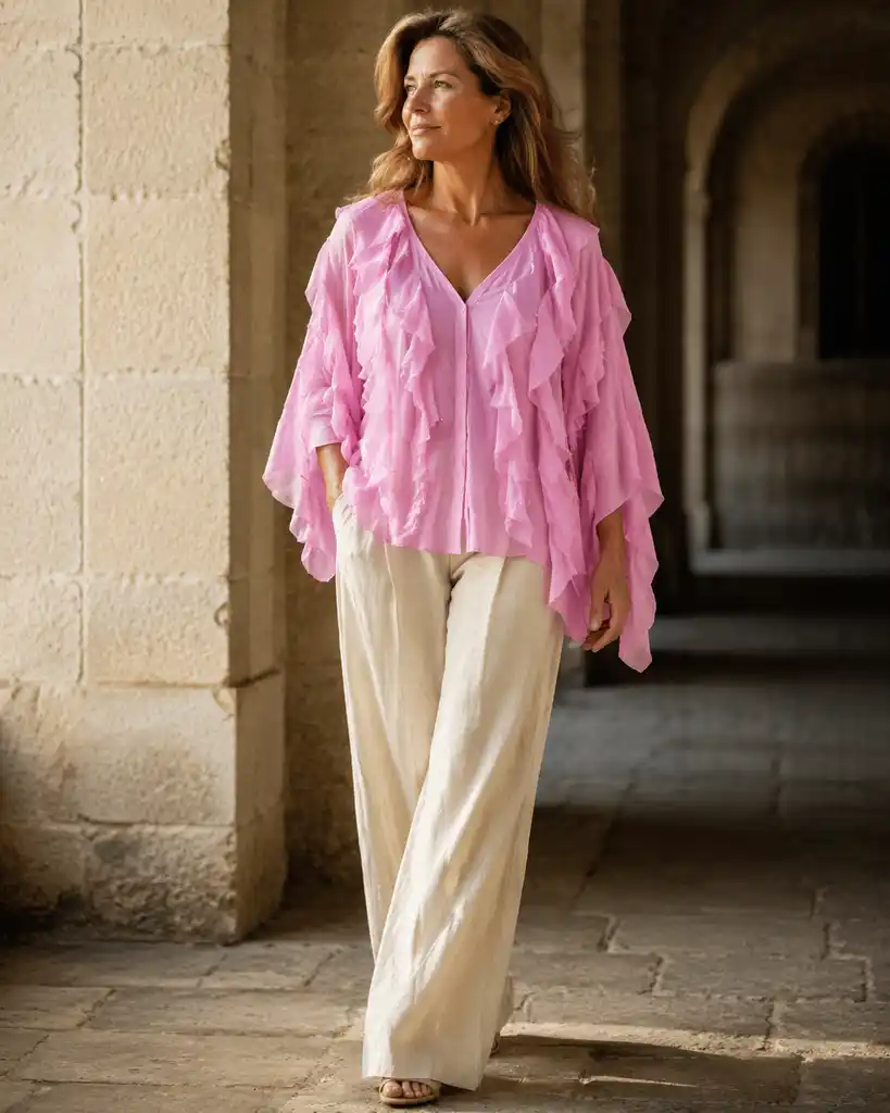 Ruffled Lightweight Cotton Blouse