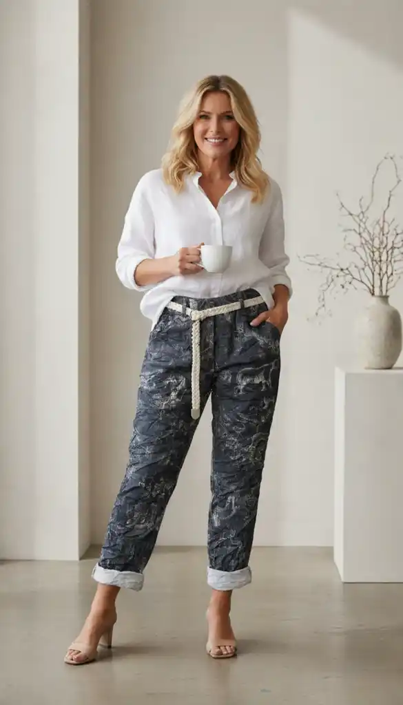 Printed Magic Pants with Belt – Stretchy Comfort & Style