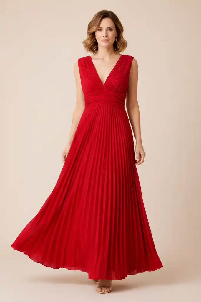 Shimmer Pleated Evening Maxi Dress