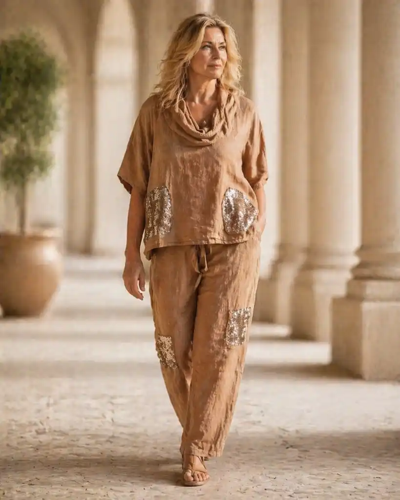 Sequin Linen Lounge Set
