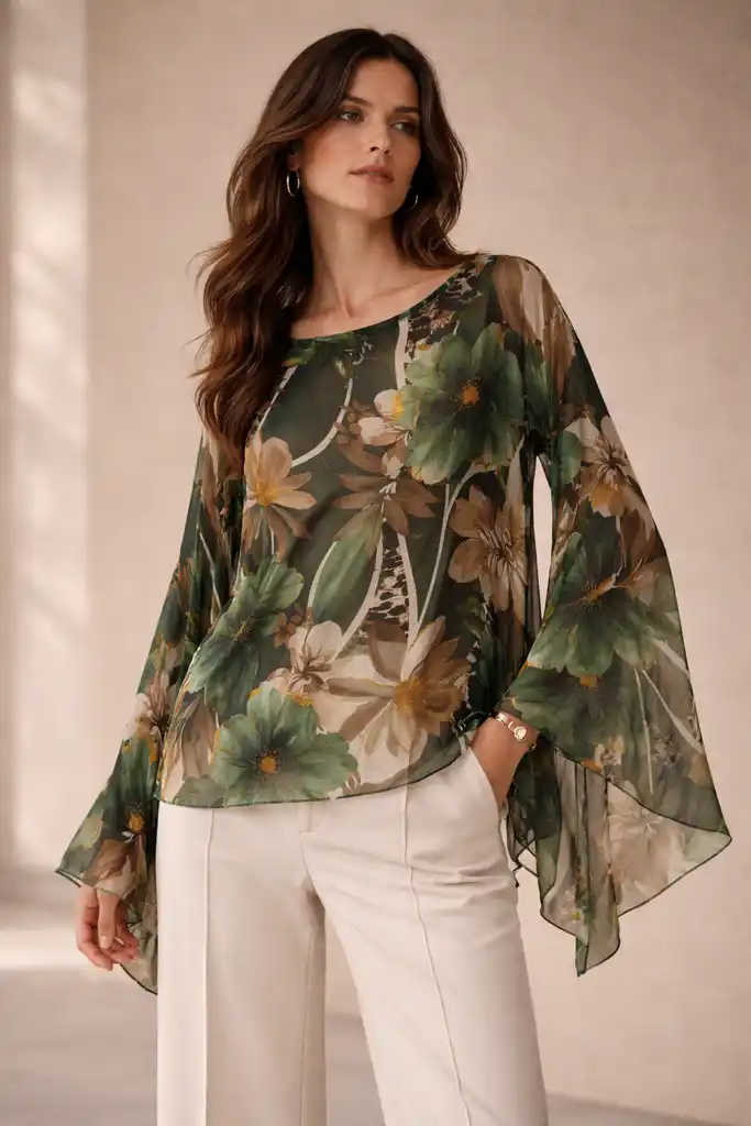 Sheer Floral Print Blouse