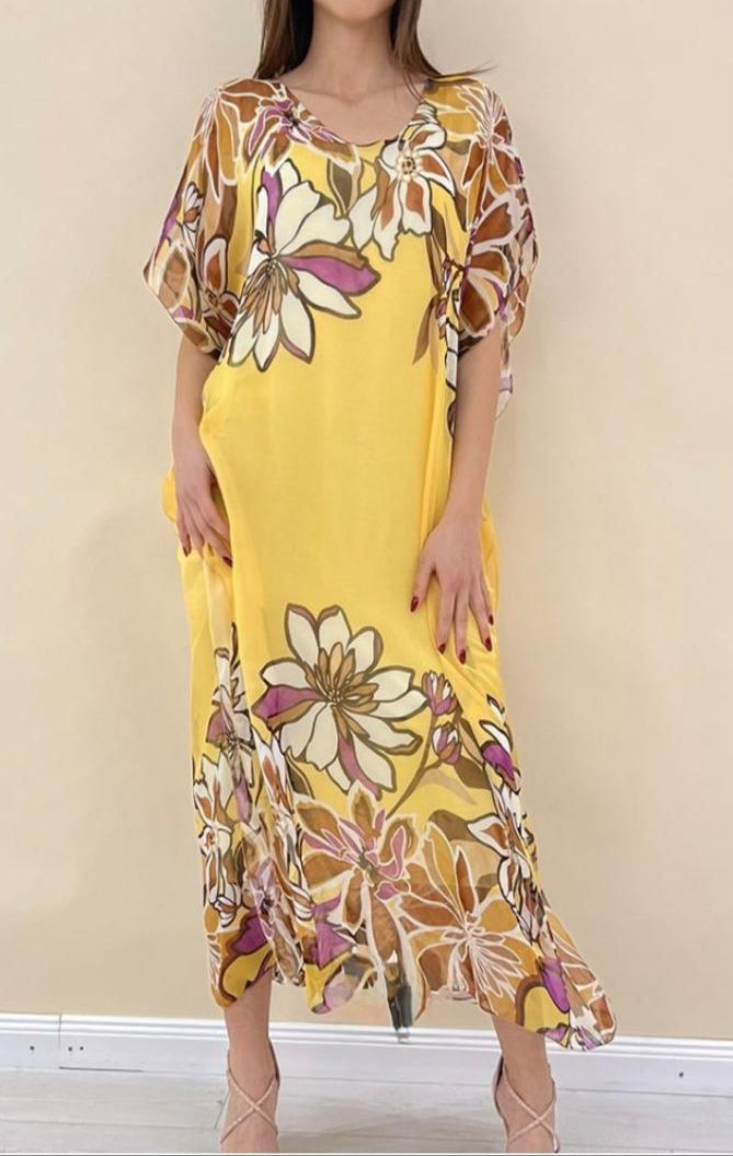 Floral Sheer Kaftan Dress