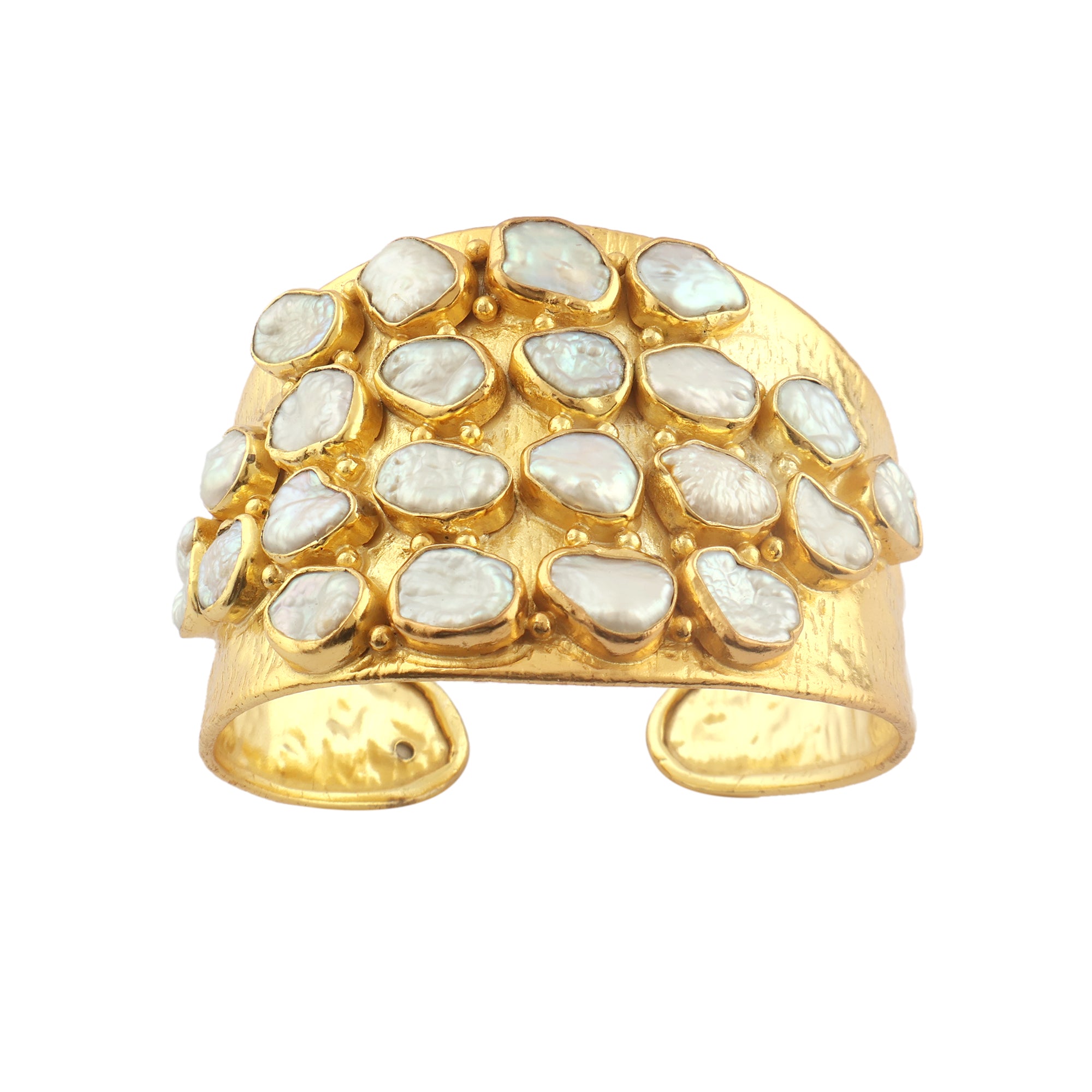 Golden Cluster Cuff with Freshwater Pearls