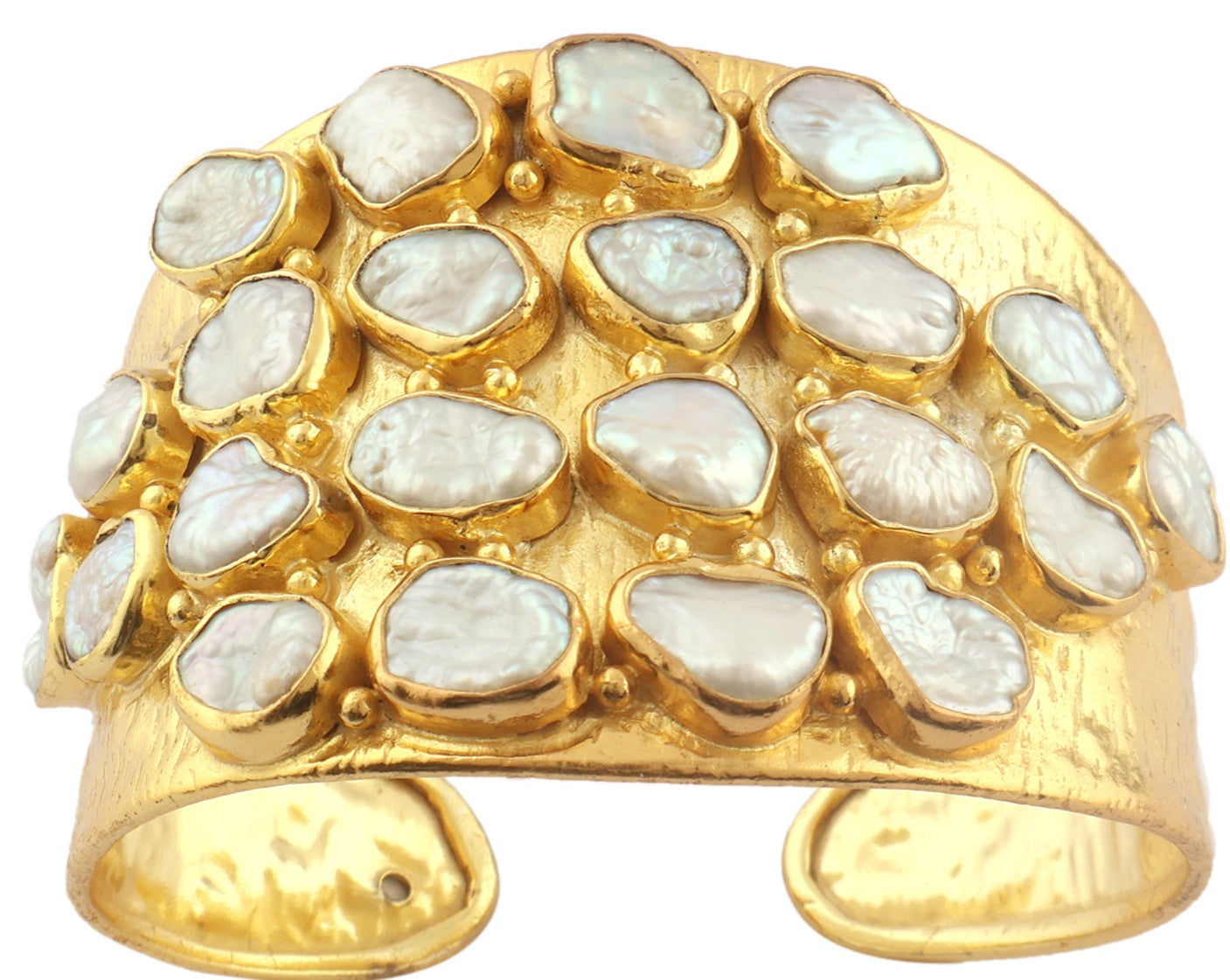 Golden Cluster Cuff with Freshwater Pearls