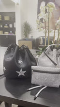 Load and play video in Gallery viewer, BUCKET TOTE Bag Black Silver Stars
