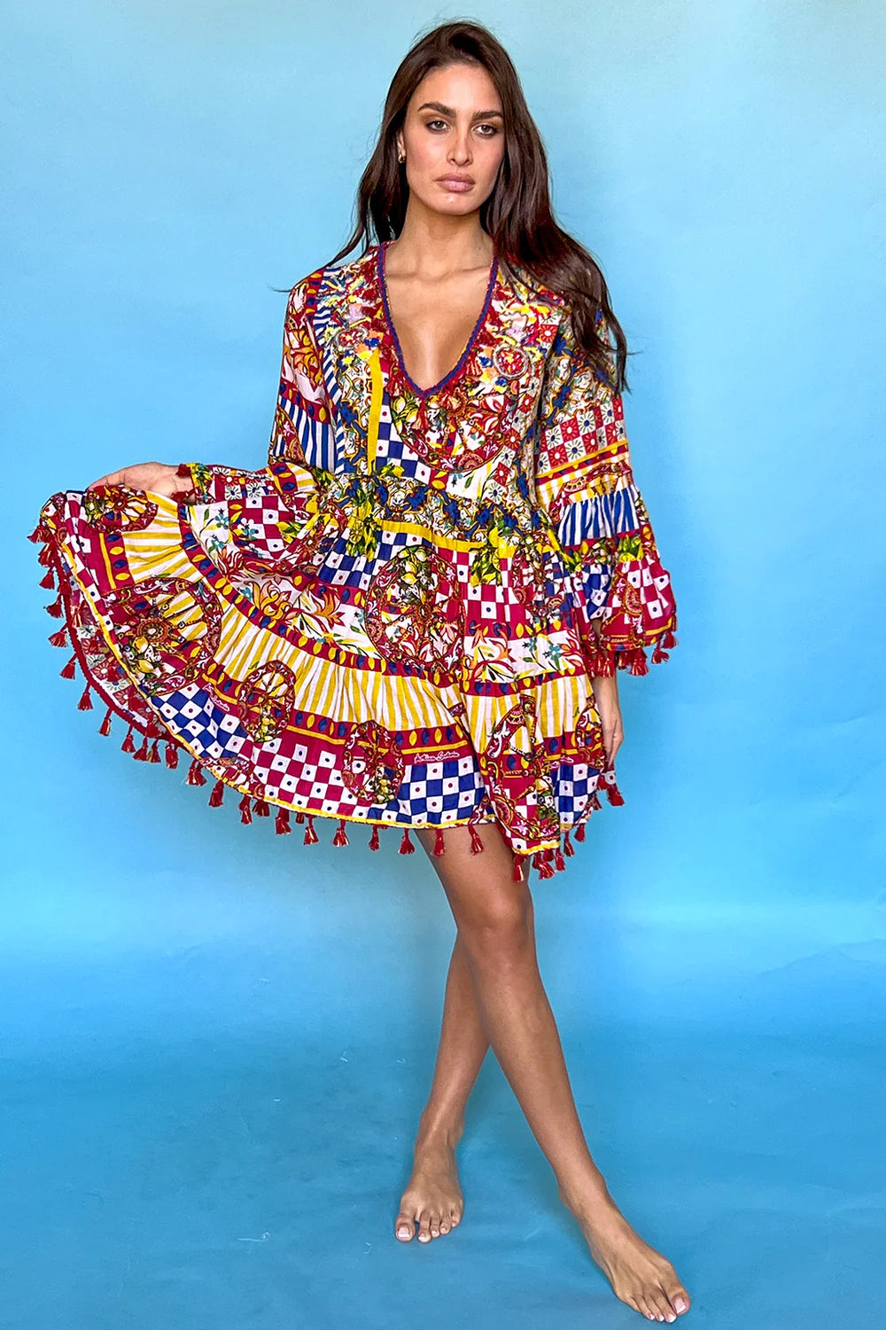 Boho Tassel Dress – Vibrant Patchwork Edition