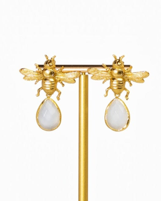 Bee & Moonstone Drop Earrings