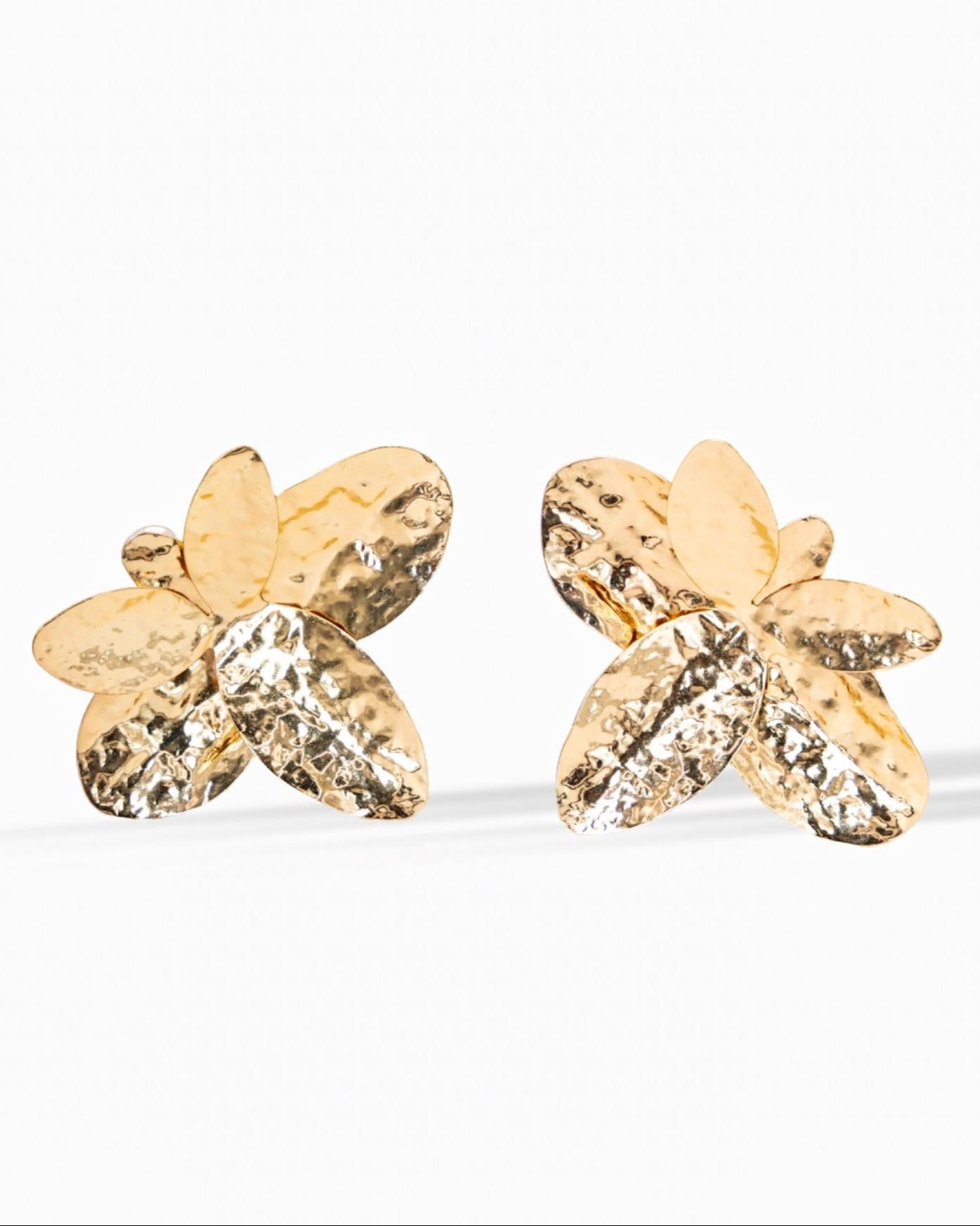 Large Hammered Gold Butterfly Stud Earrings