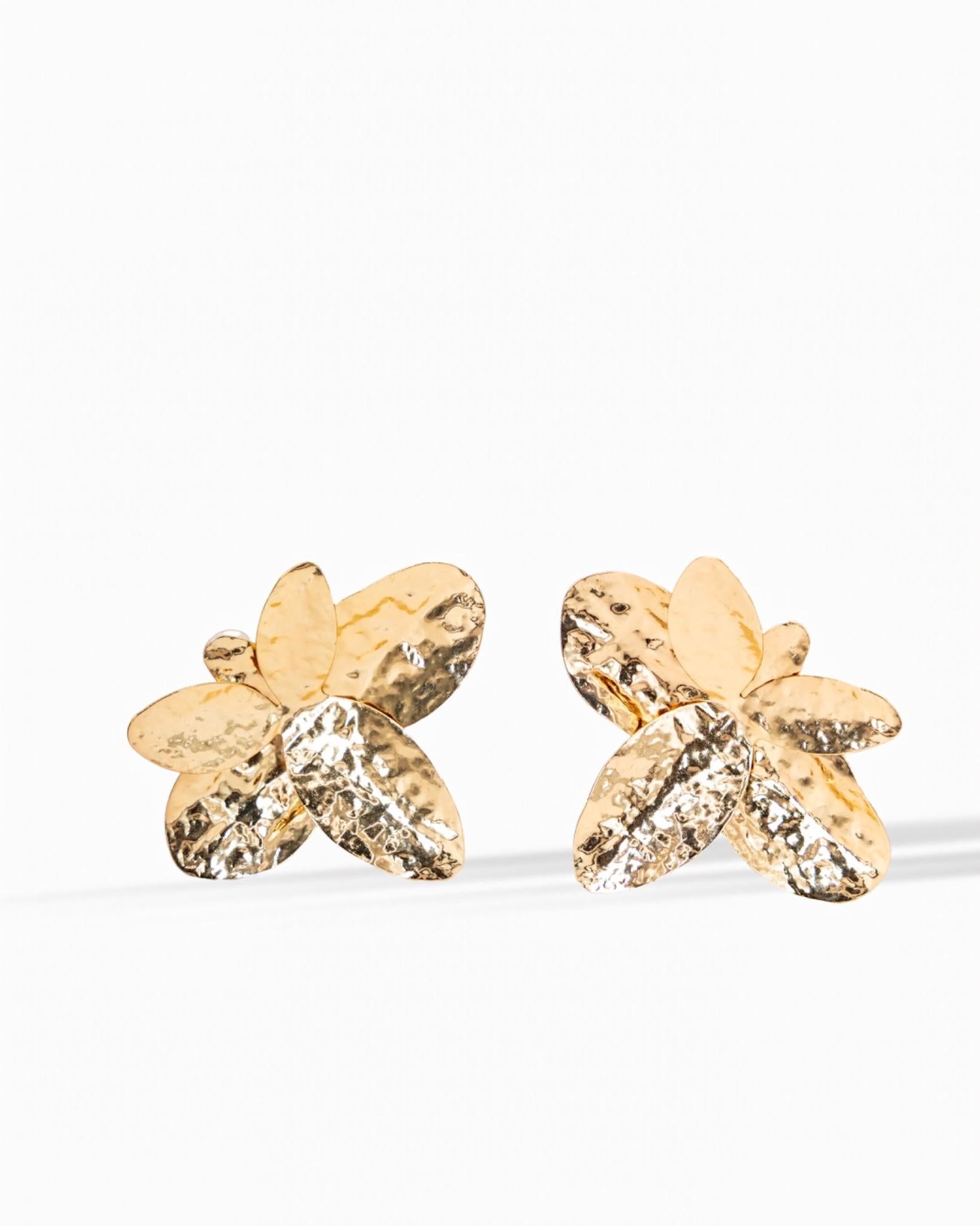 Large Hammered Gold Butterfly Stud Earrings