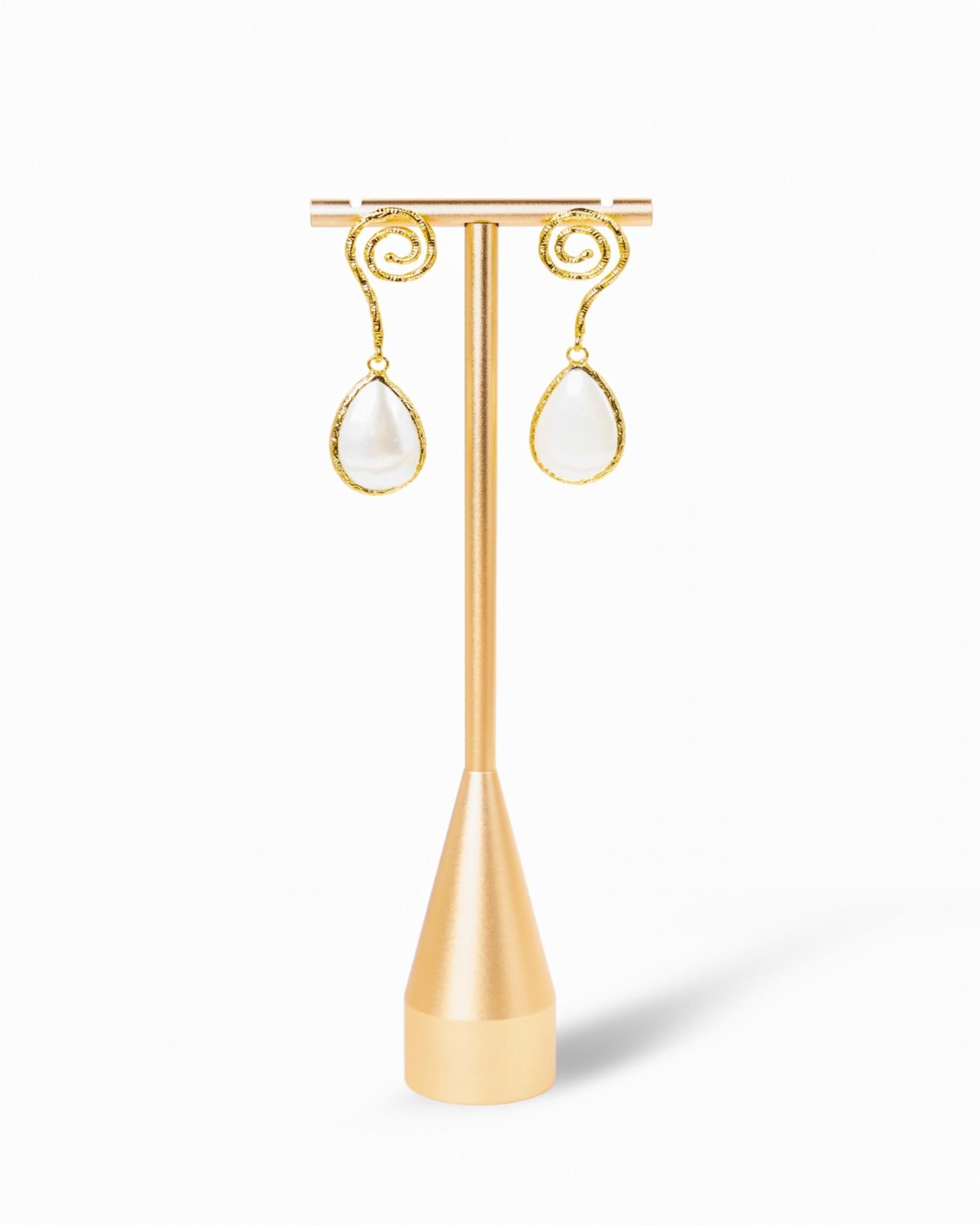 Golden Spiral & Pearl Drop Earrings