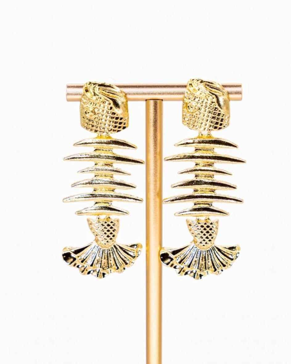 Gold Fishbone Statement Earrings