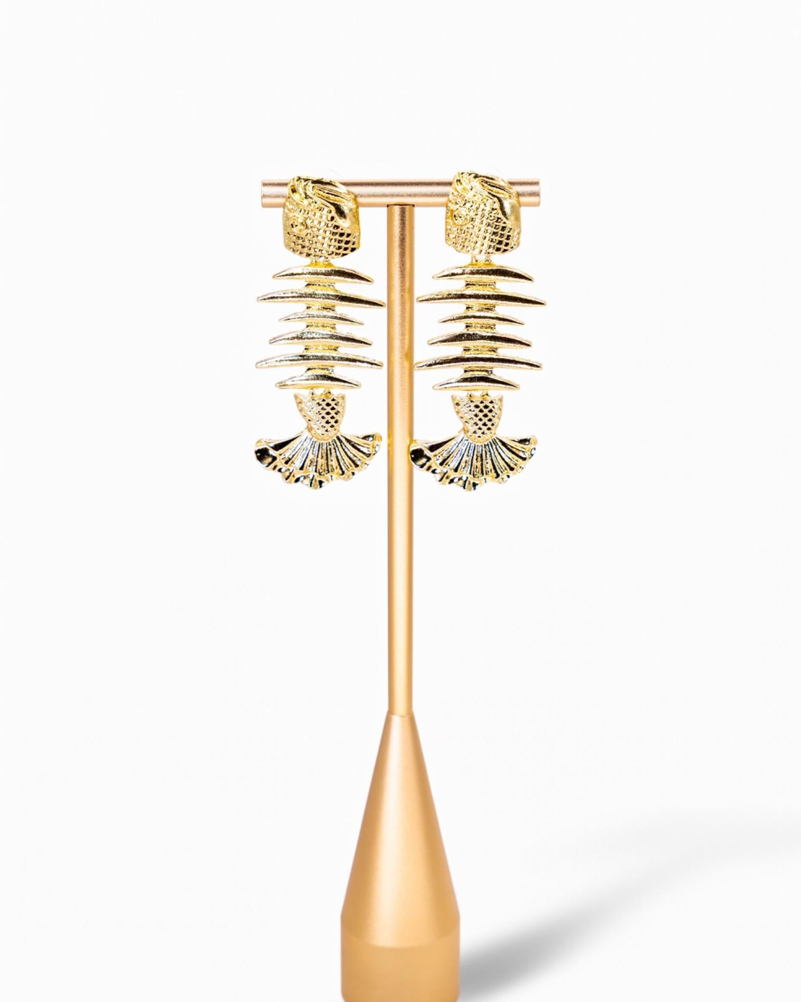 Gold Fishbone Statement Earrings