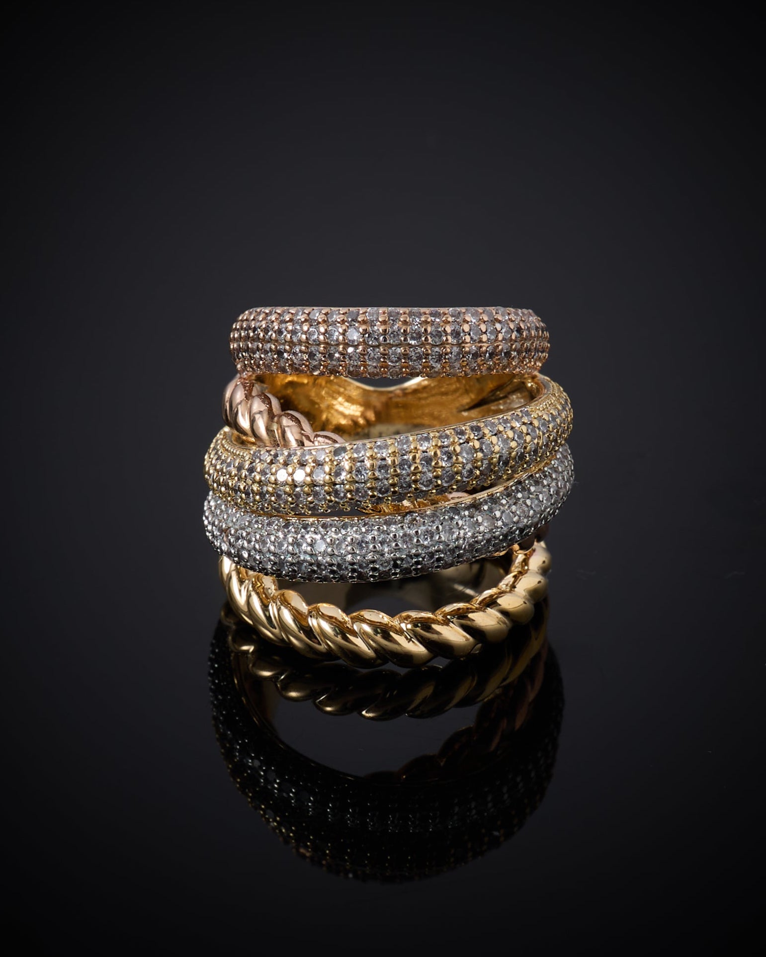 Luxe Twist Pave Ring – Gold, Silver & Two-Tone Elegance
