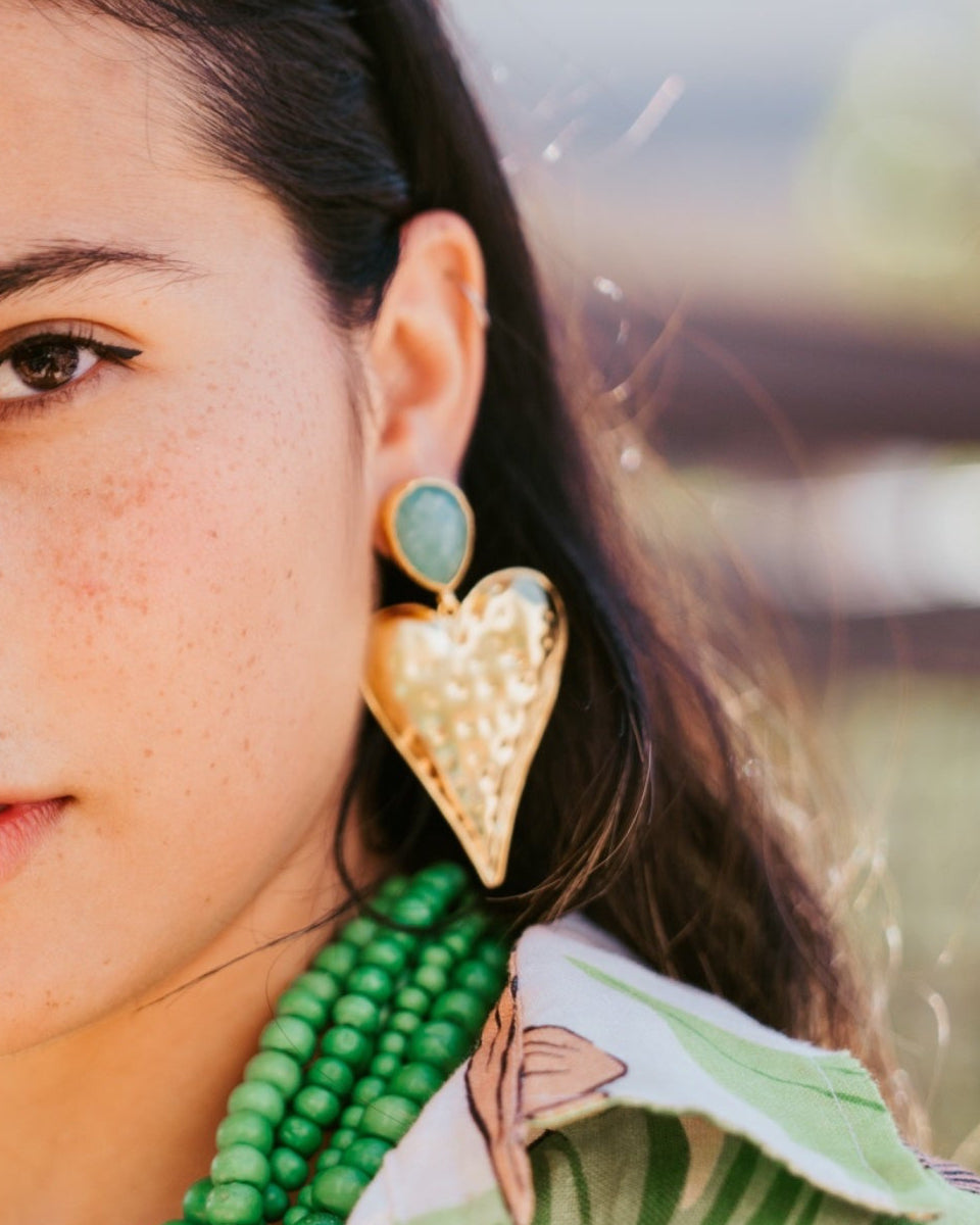 Heart Statement Earrings – Amazonite & Gold