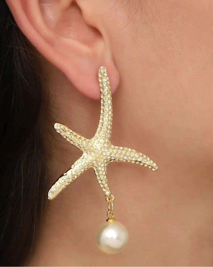 Starfish and pearl drop earrings