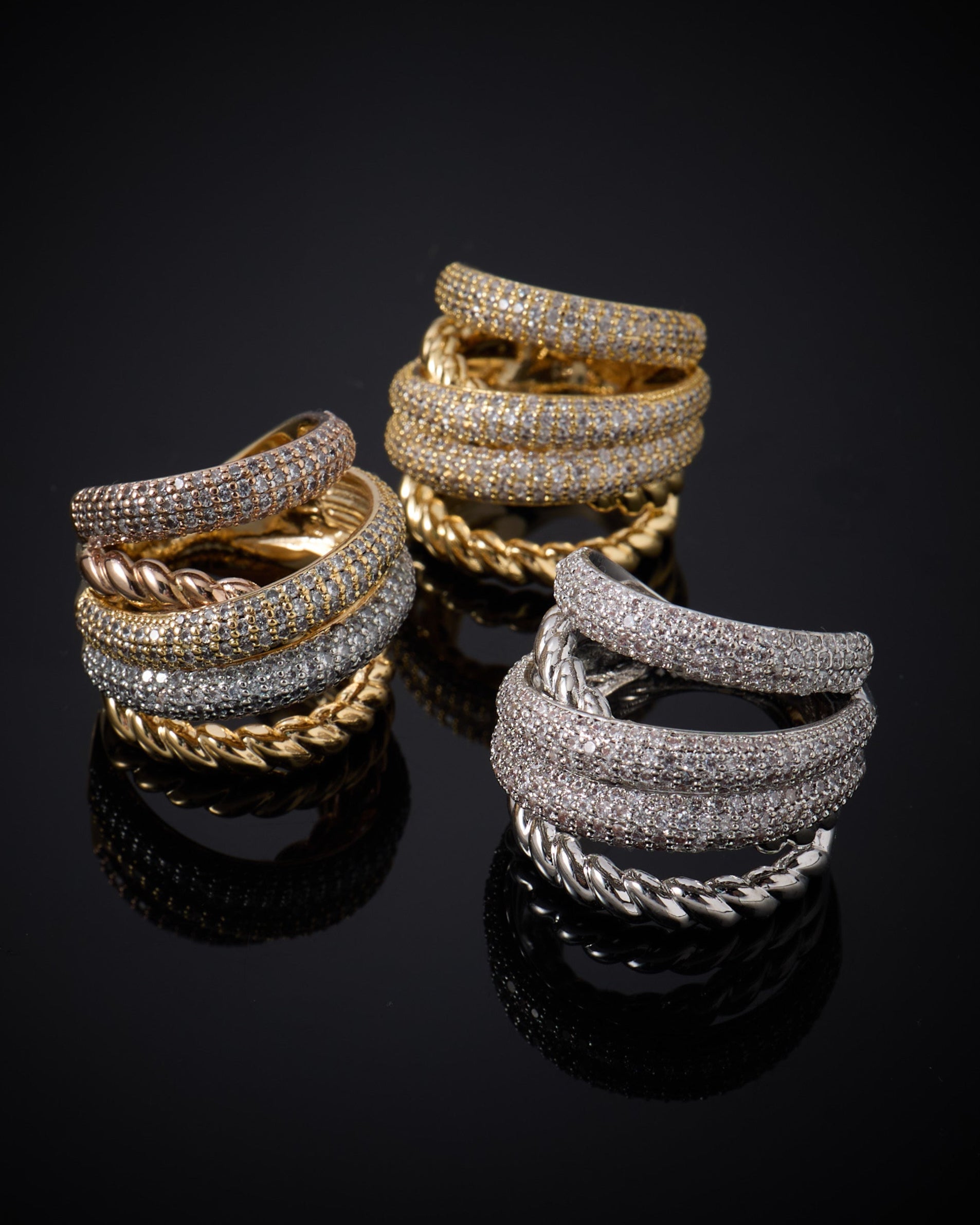 Luxe Twist Pave Ring – Gold, Silver & Two-Tone Elegance